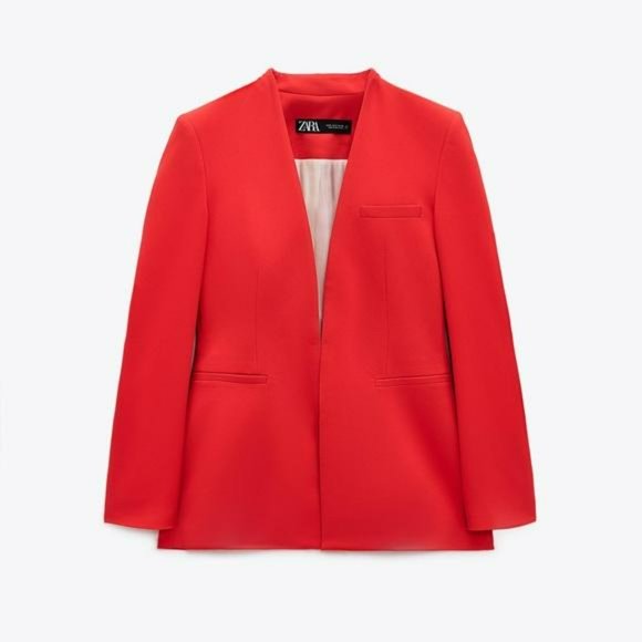NWT ZARA 2 PIECE LAPELLESS BLAZER + PANTS CORAL S/M - Picture 10 of 11
